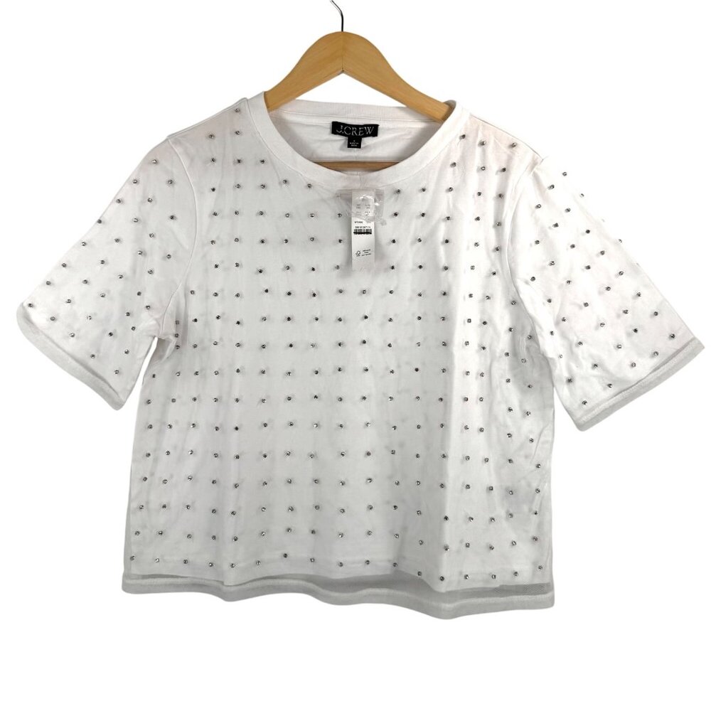 J.Crew Broken-in jersey T-shirt with tulle‎ and rhinestones preppy white sz S